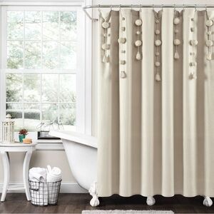 Lush Decor Pom Pom Elegant Cream Shower Curtain